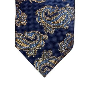 CM Gold Series Navy Blue Paisley Silk Necktie Handmade Italian Design 59 Inch